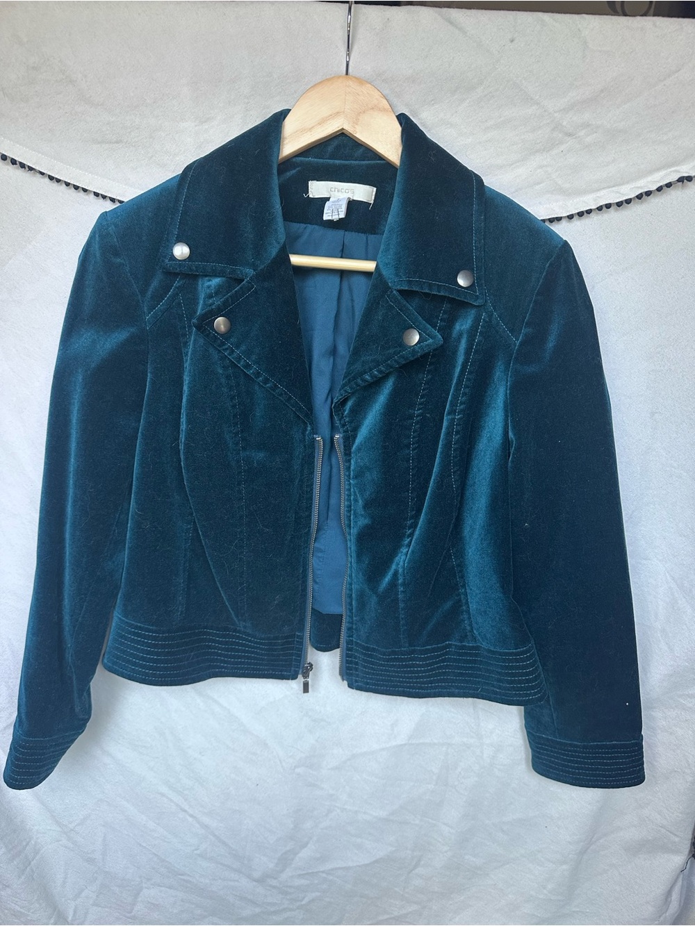 Chico’s Velveteen Moto Jacket - Darkest Teal/Ink